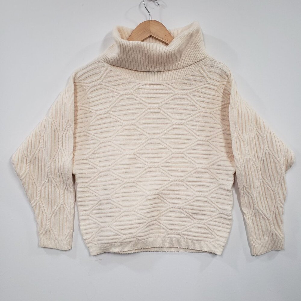 Venina Cream Turtleneck‎ Sweater Textured Size S Preppy Nautical Warm Cozy